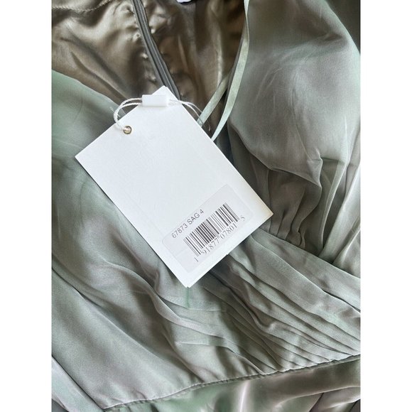 Mac Duggal Size 4 Sheer Blouson Sleeve Sage Green  Gown 67873 Dress Sold Out - Picture 11 of 14